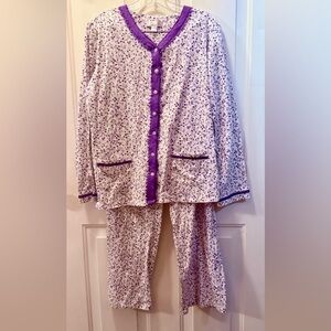 Celestial Dreams White Purple Floral Pajama Set Cotton Blend size Large